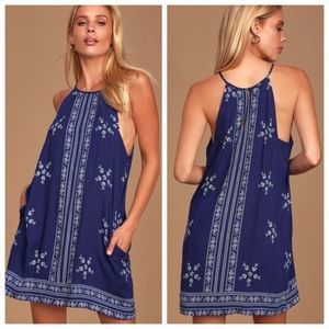 Lulus Mediterranean Sea Navy Blue Print Dress Size Small Casual Summer Sundress